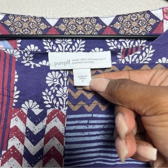 J. Jill Pure Women Top Small Organic Cotton Patchwork Boxy Half Sleeve Lagenlook - Picture 3 of 8